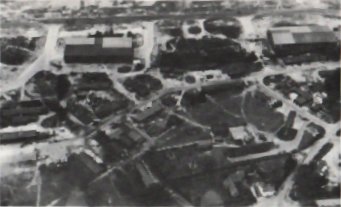 The main technical site at Aldermaston with the Falcon Inn prominent in the bottom right-hand corner of the photo (USAAF via Mrs P.A. Dufeu).